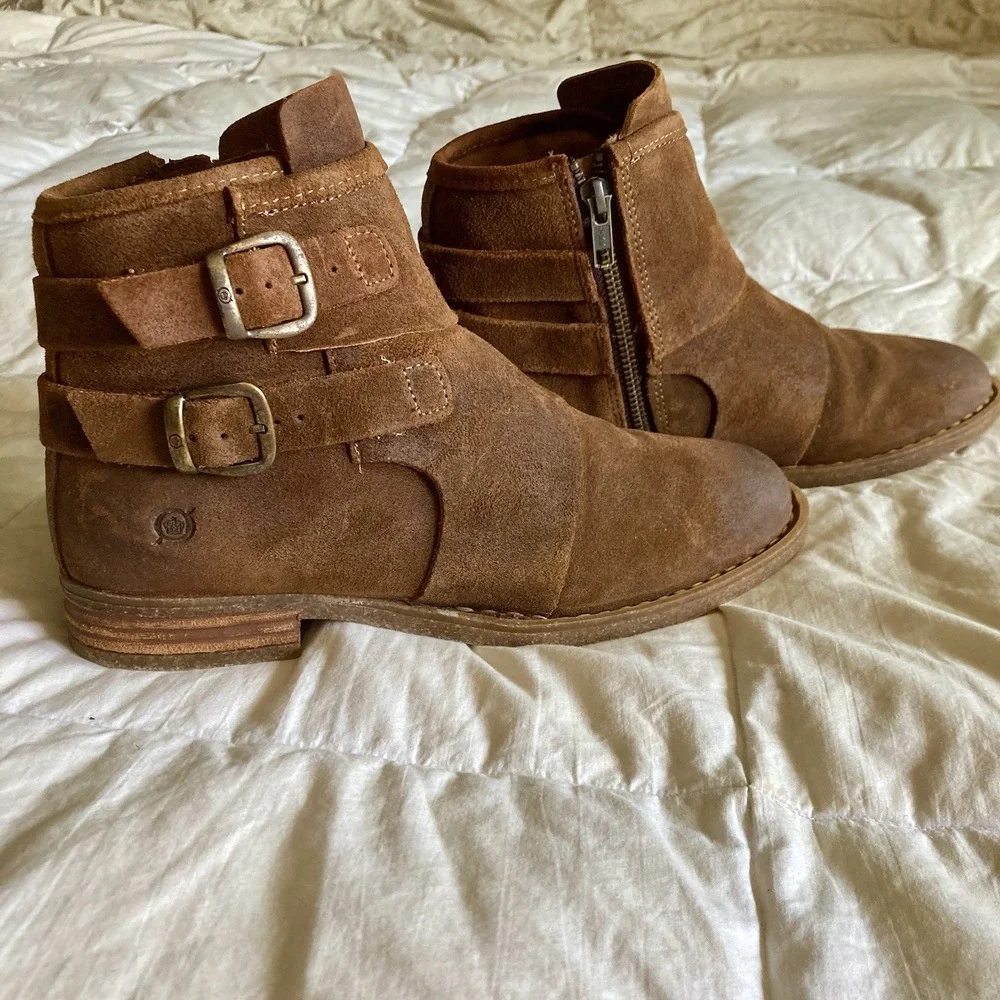 Born Moraga Suede Leather Ankle Boots Brown Women's 8/38-39 Boho Western EUC
